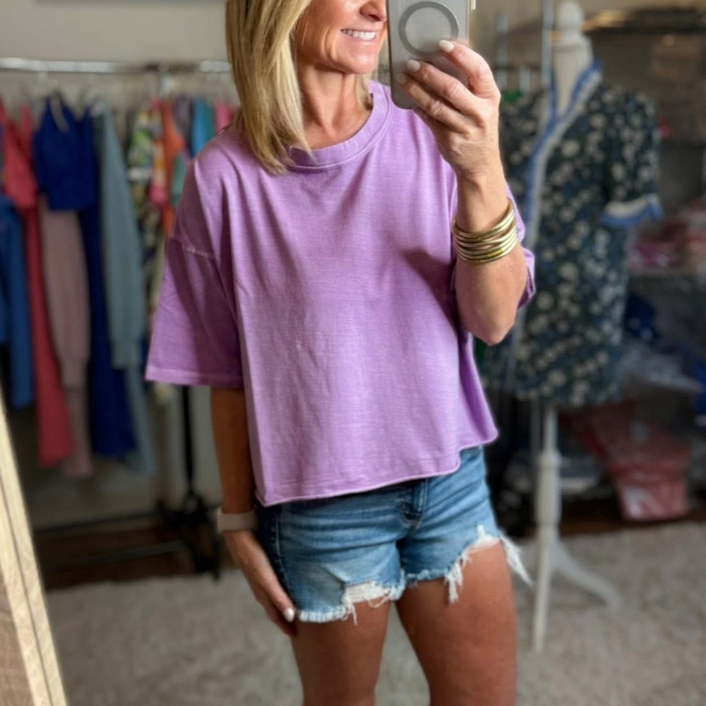 Purple Boxy Crop T-Shirt with Short Sleeves